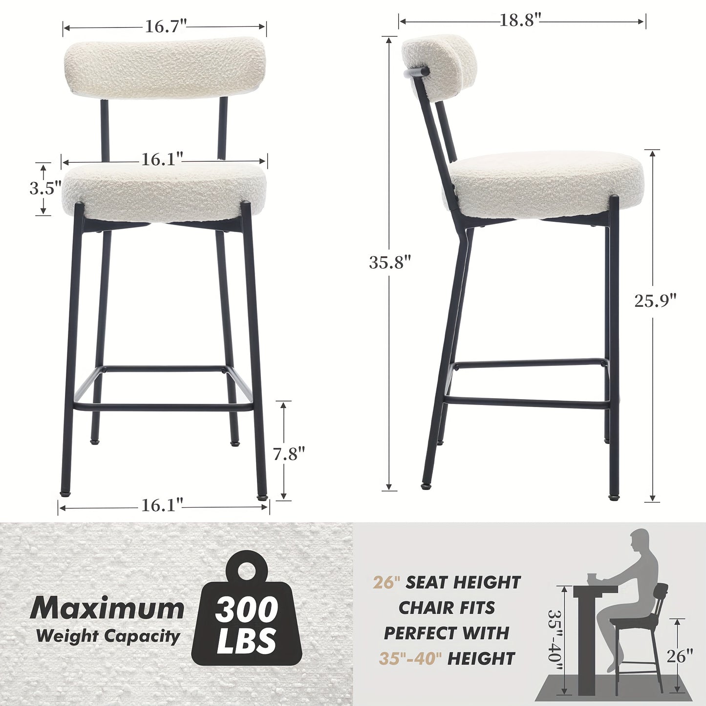 Barkrukken – Barstoelen – Keukenstoelen – Huisbarstoelen – Barkrukken Met Rugleuning – Set Van 2 – Stevig Metalen A-Frame – Comfortabele Gecushionde Zitting – Zithoogte 66 cm