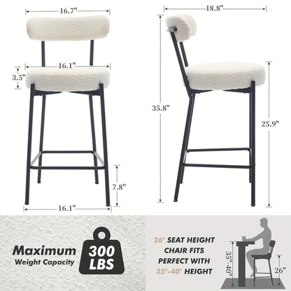 Barkrukken – Barstoelen – Keukenstoelen – Huisbarstoelen – Barkrukken Met Rugleuning – Set Van 2 – Stevig Metalen A-Frame – Comfortabele Gecushionde Zitting – Zithoogte 66 cm
