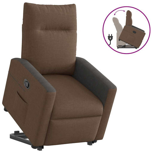 Zit-sta bureaustoel – Bureaukruk – Werkkruk – Fauteuil – Bureaustoel – Elektrisch Verstelbaar – Liftfunctie – Bruin – Handmatig Verstelbaar – Stoffen Bekleding