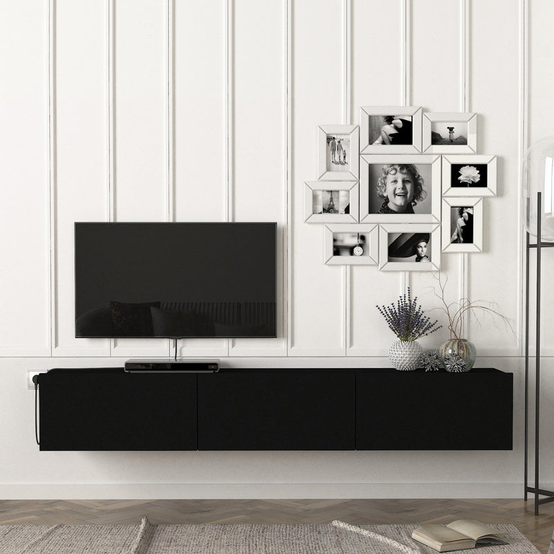 TV Meubel – TV Kast – TV Dressoir – Mediameubel – Hangend TV Meubel – Zwart – 180x31x29,5 cm – 3 Opslagvakken