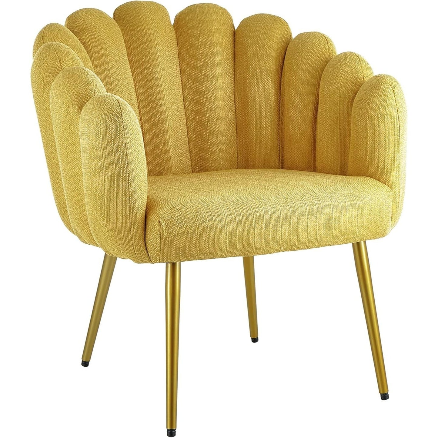 Fauteuil – Relaxstoel – Accentstoel – Loungefauteuil – Draaifauteuil – Schelpenrugleuning – Goudkleurige metalen poten – 67x64x77 cm – Hoogwaardig stof en schuim