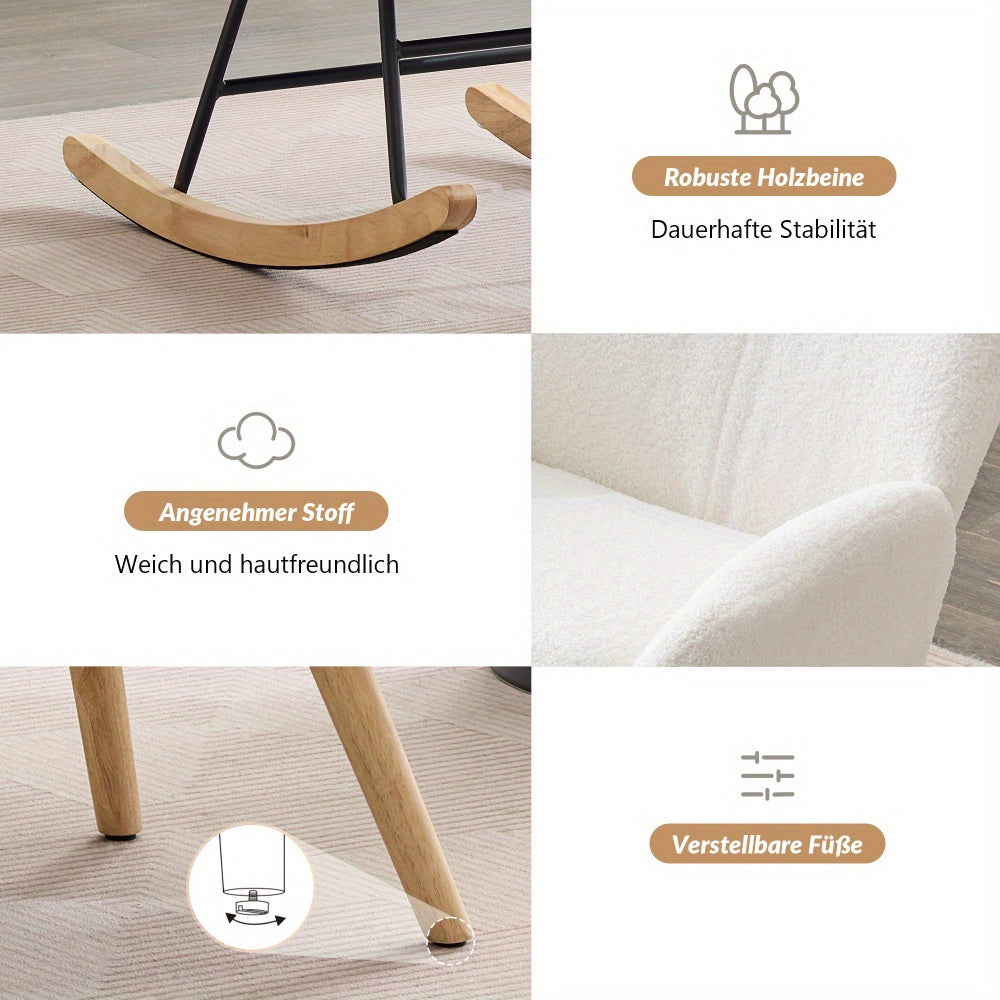 Schommelstoel – Relaxstoel – Fauteuil – Loungestoel – Woonkamerstoel – Teddy Velvet Bekleding – Geïnjecteerd IJzeren Frame Met Rubberen Poten