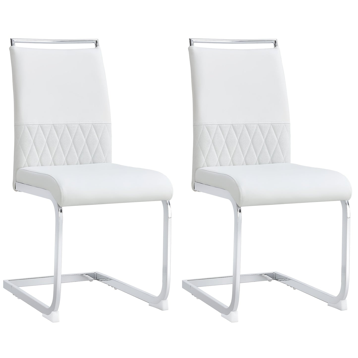 2pcs Modern Dining Chair Set - High Back Upholstered Side Chairs with Cross-Stripe Backrest, PU Faux Leather & Linen Cushioned Seats, Metal Frame, White, Dining Room, Kitchen, Guest Office Chairs, Dining Room Chairs, Kitchen