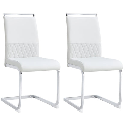 2pcs Modern Dining Chair Set - High Back Upholstered Side Chairs with Cross-Stripe Backrest, PU Faux Leather & Linen Cushioned Seats, Metal Frame, White, Dining Room, Kitchen, Guest Office Chairs, Dining Room Chairs, Kitchen