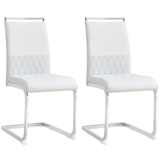 2pcs Modern Dining Chair Set - High Back Upholstered Side Chairs with Cross-Stripe Backrest, PU Faux Leather & Linen Cushioned Seats, Metal Frame, White, Dining Room, Kitchen, Guest Office Chairs, Dining Room Chairs, Kitchen