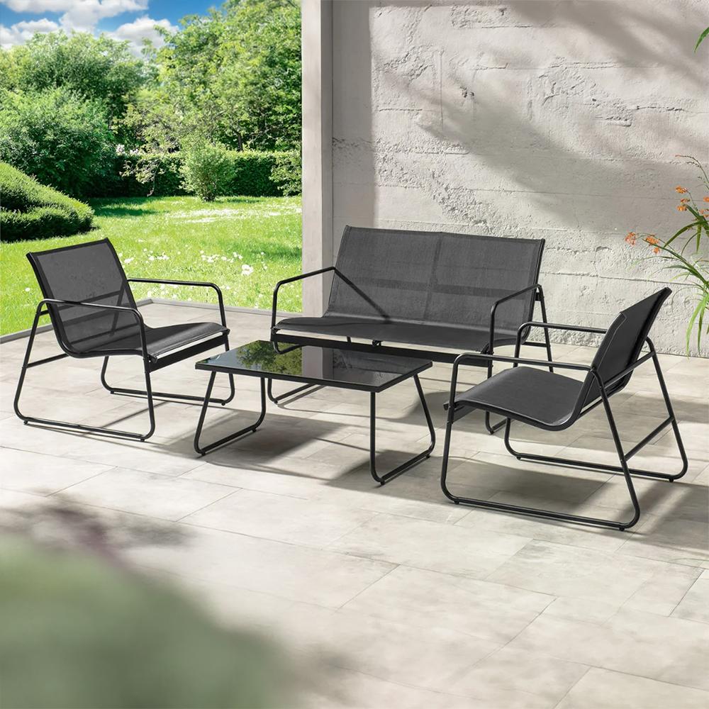 Tuinset – Loungeset – Zitgroep – Buitenmeubels – Balkonset – Gepoedercoat Staal – Waterafstotend Textilene