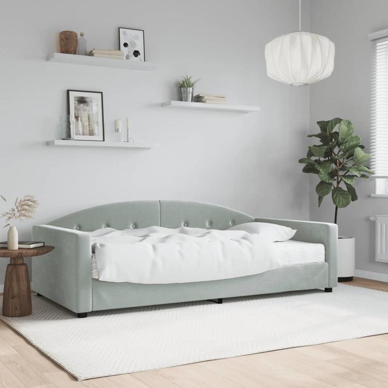 Sofa Bed – Slaapbank – Bedbank – Klapbank – Slaapbankje – Lichtgrijs Velvet – Matras 100x200 cm – Afneembare Bekleding