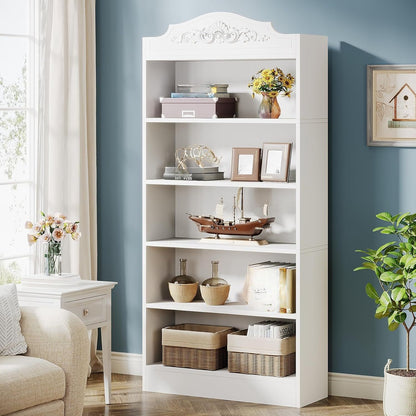 Boekenkast – Boekplank – Boekenrek – Opbergkast – Boekenschap – Slank en Ruim – 185 cm Hoog – 5 Stevige Planken – Houten Constructie – Wit