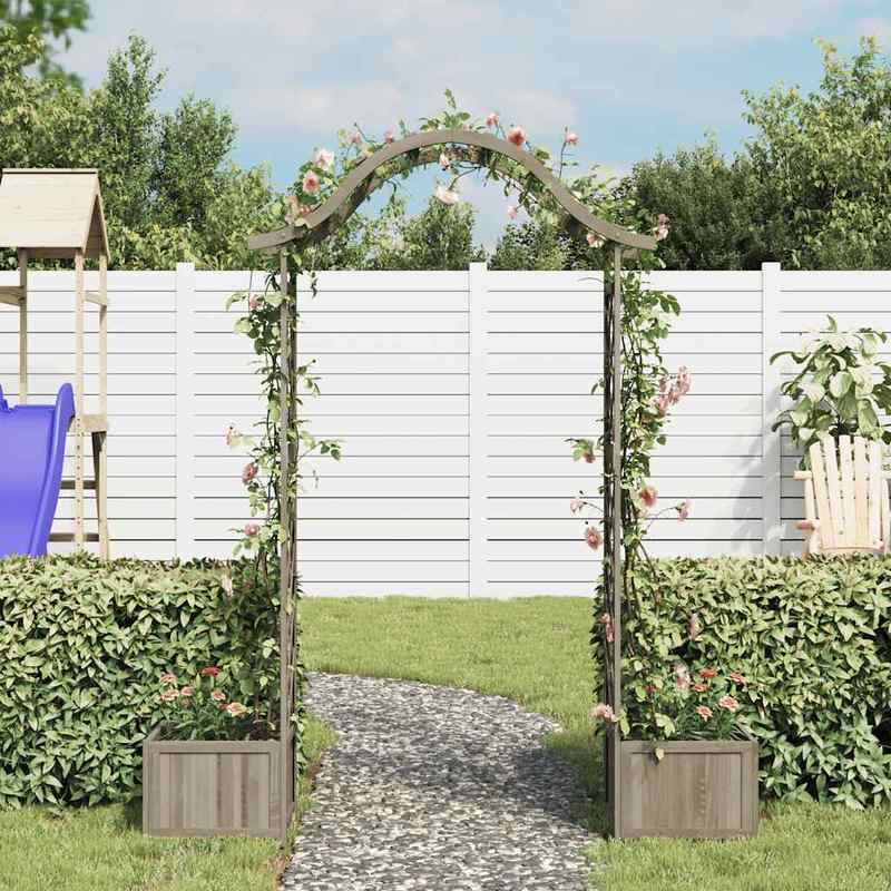 Tuinprieel – Pergola – Overkapping – Tuinboog – Klimrek – Massief Vurenhout – Met Plantenbak – Stevig & Weerbestendig – Eenvoudige Montage – Grijs