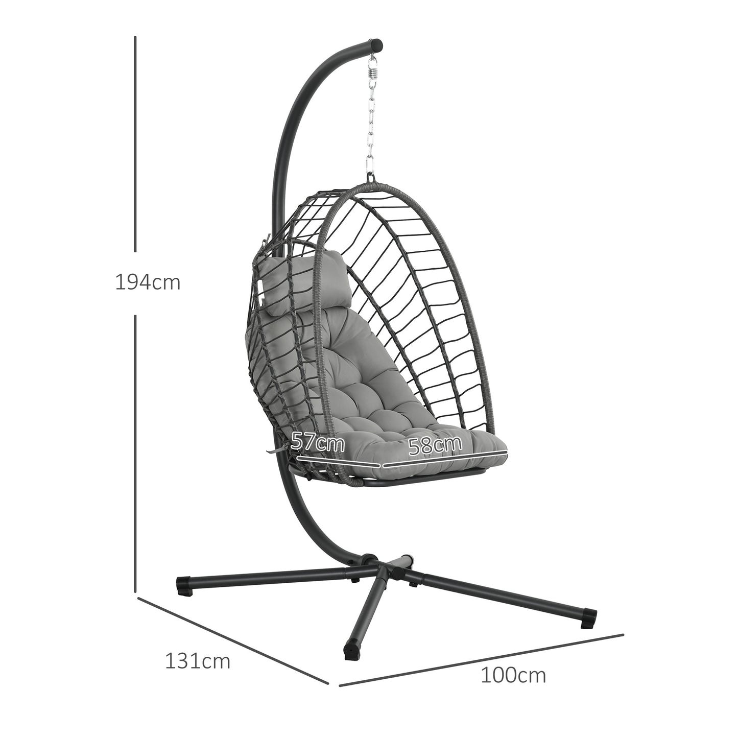 Hangstoel – Tuinstoel – Schommelstoel – Hangmatstoel – Relaxstoel – Grijs – Weerbestendig Metalen Frame – Dikke Zachte Kussens