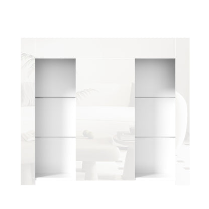 Sideboard – Dressoir – Opbergkast – Buffetkast – Wit Hoogglans – Glazen Legplanken – Compact 95x35x83 cm