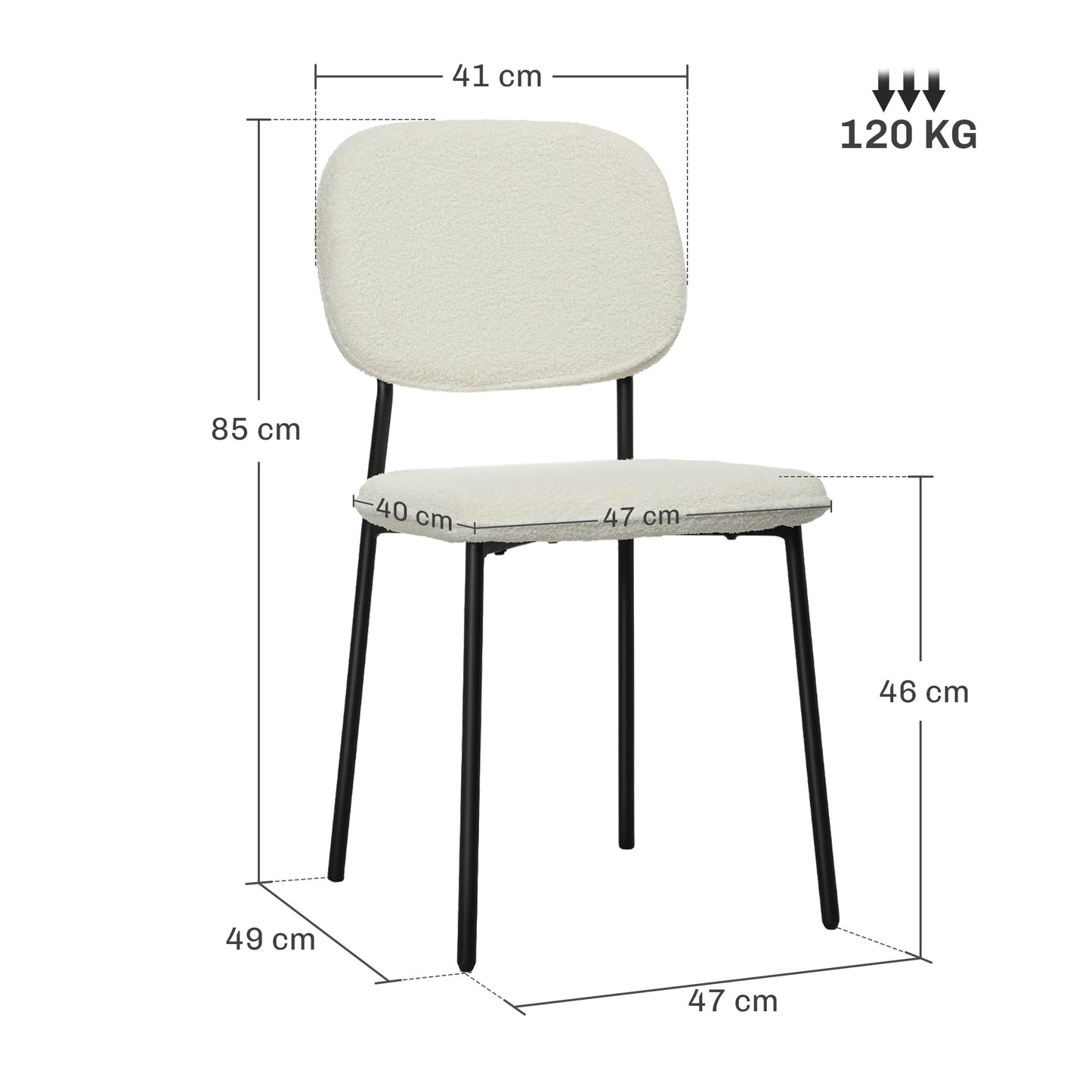 Eetkamerstoelen – Stoelen – Kuipstoelen – Armloze Stoelen – Bureaustoelen – Set van 4 Wit – Zachte Stofbekleding – Stevige Stalen Poten