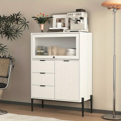 Dressoir – Sideboard – Opbergkast – Buffetkast – Ladekast – Wit Zwart Retro-Modern – 85x40x120 cm – Duurzaam Spaanplaat – Verstelbare Legplanken