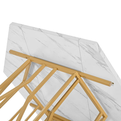 Hexagon Tafel Set – Eettafel Set – Diningset – Marmeren Tafel – Stoelenset – 5-Delig – Grijze Fluweel Stoelen – Gouden Poten – Modern Design – Duurzaam Niet-Houten Blad