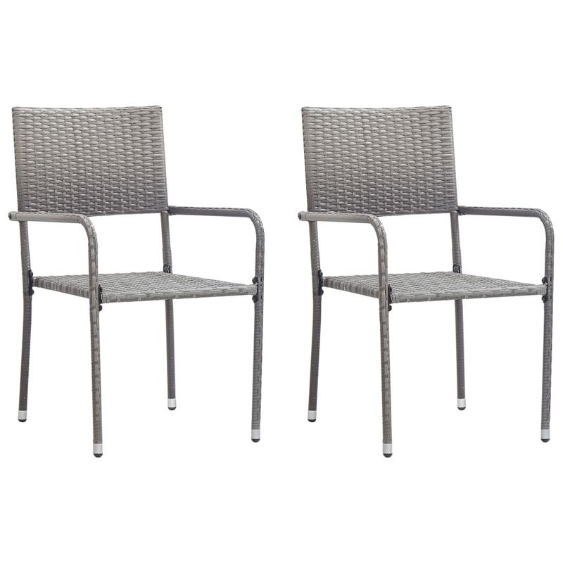Garden-dining chairs 2pcs stackable gray poly rattan, Space-Saving Outdoor Seating, Outdoor Entertaining Chairs, Stackable Garden Chairs, Modern Rattan Design, Contemporary Garden Style, Low-Maintenance Material, Small Space