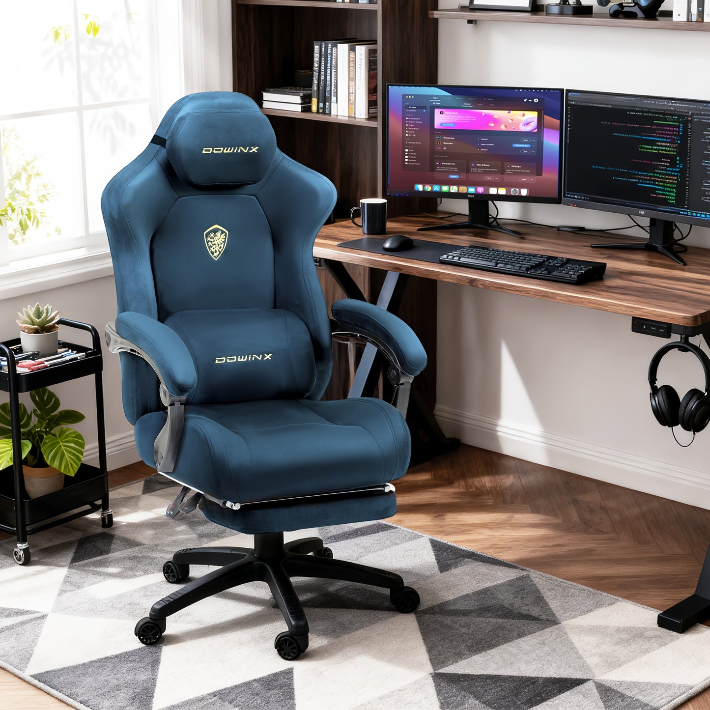 Gamingstoel Ergonomisch – Bureaustoel Gamestoel – Zitzak Stoel – Werkstoel – Blauw – Verstelbare Hoofd- en Lendesteun – Dikke Kussen Met Metalen Frame