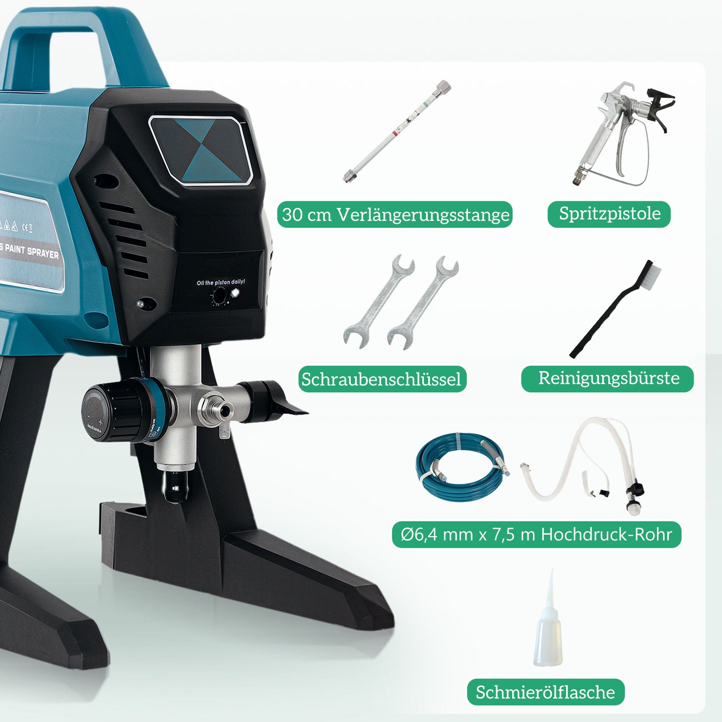 Elektrisch Verfspuitsysteem – Verfspuitpistool – Spuitapparaat – Verfspuitinstallatie – Verfspuitmachine – Blauw – 700W Motor – 200 Bar Druk