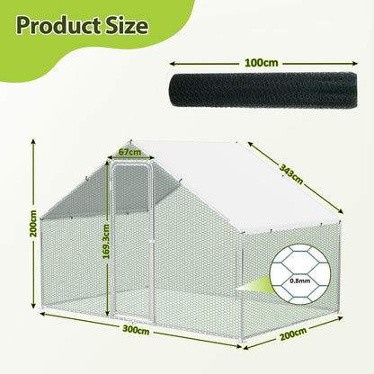 Buitenren Kippenren Konijnenren Dierenren Hokken – 300x600x200 cm – Gegalvaniseerd Stalen Frame – Weerbestendig Met PE-Zonwering