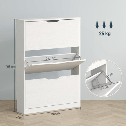 Schoenenkast – Schoenrek – Schoenenopberger – Schoenenlade – Smalle Schoenenkast – 12 Paar – Spaanplaat – Wit – 3 Vouwdeuren – Ruimtebesparend