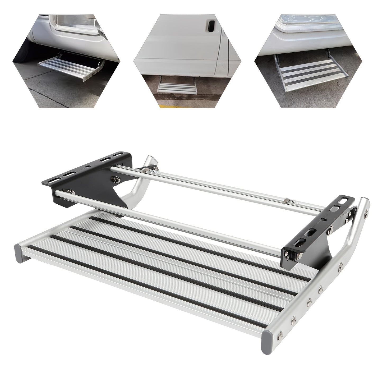 Instaptrap Camper – Opvouwbare Trap – Caravan Trap – Bus Instap – Enkele Trede – Aluminium Legering – Antislip Voetplaat – Draagkracht 150 kg – Zilver