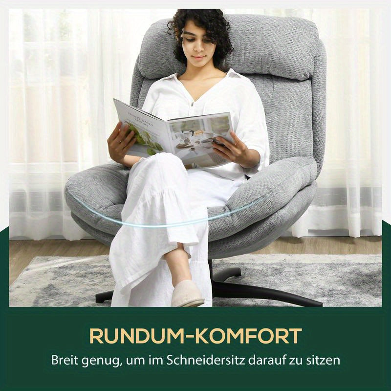 Draaistoel – Zwenkstoel – Lounge Stoel – Accentstoel – Fauteuil – 360 Graden Draaibaar – Zachte Chenille Bekleding – Foamvulling – Grijs Met Zwarte Poten – Eenvoudige Montage