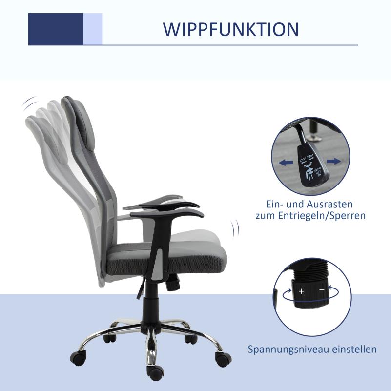 Bureaustoel – Office Chair – Kantoorstoel – Draaistoel – Ergonomische Stoel – Verstelbaar 360° Draaibaar – Met Metalen Frame en Handmatige Kantelfunctie – Max. 120 kg Belastbaar