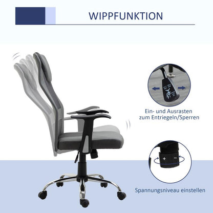Bureaustoel – Office Chair – Kantoorstoel – Draaistoel – Ergonomische Stoel – Verstelbaar 360° Draaibaar – Met Metalen Frame en Handmatige Kantelfunctie – Max. 120 kg Belastbaar