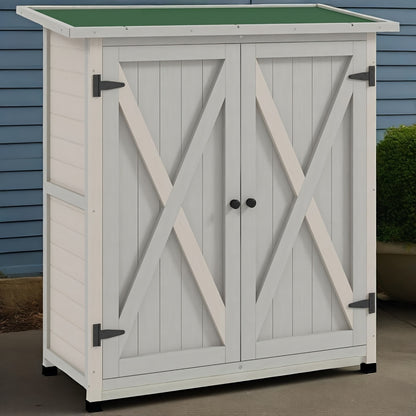 Tuinkast – Tuinberging – Tuinschuur – Opbergkast – Buitenbox – Weerbestendig Houten Design – 110x55x117 cm – Bitumen Dak – Lichtgrijs