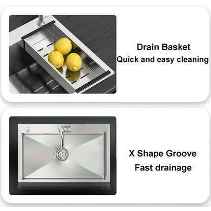 Onderbouw Spoelbak – Keukenspoelbak – Enkele Kom – RVS Spoelbak – Inbouw Spoelbak – 80x50x22 cm – Roestvrij Staal – Inclusief Zeepdispenser & Uittrekbare Kraan