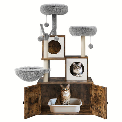 3-in-1 Kattenhuis – Krabpaal – Kattenboom – Kattenmand – Kattenhangmat – Verborgen Kattenbak – Sisal Krabpaal – Ruimtebesparend – Eenvoudige Montage