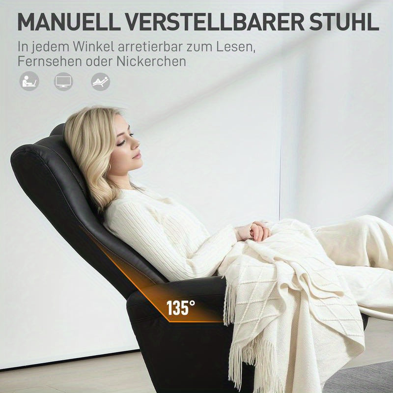 Draaifauteuil – Relaxfauteuil – Lounge Chair – Fauteuil Met Voetenbank – Zwarte Draaistoel – Ergonomisch Verstelbare Rugleuning – Massief Houten En Metalen Frame 150kg Capaciteit