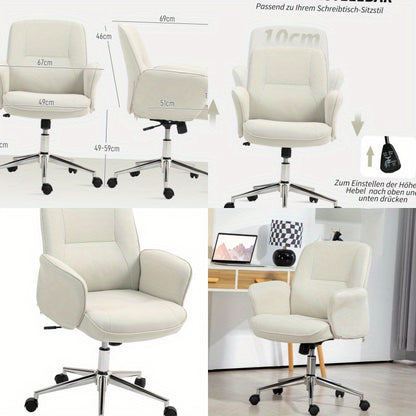 Ergonomische Bureaustoel – Bureaustoel Met Wieltjes – Draaistoel – Thuiswerkstoel – Kantoorstoel – Verstelbare Zithoogte – Crème Microfiber Bekleding
