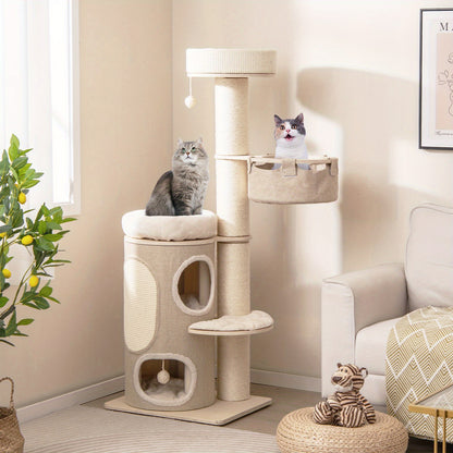 Krabpaal – Kattenboom – Kattenhuis – Kattenmeubel – Kattentoren – 154 cm Hoog – Stevige Basis met Sisal Krabpalen