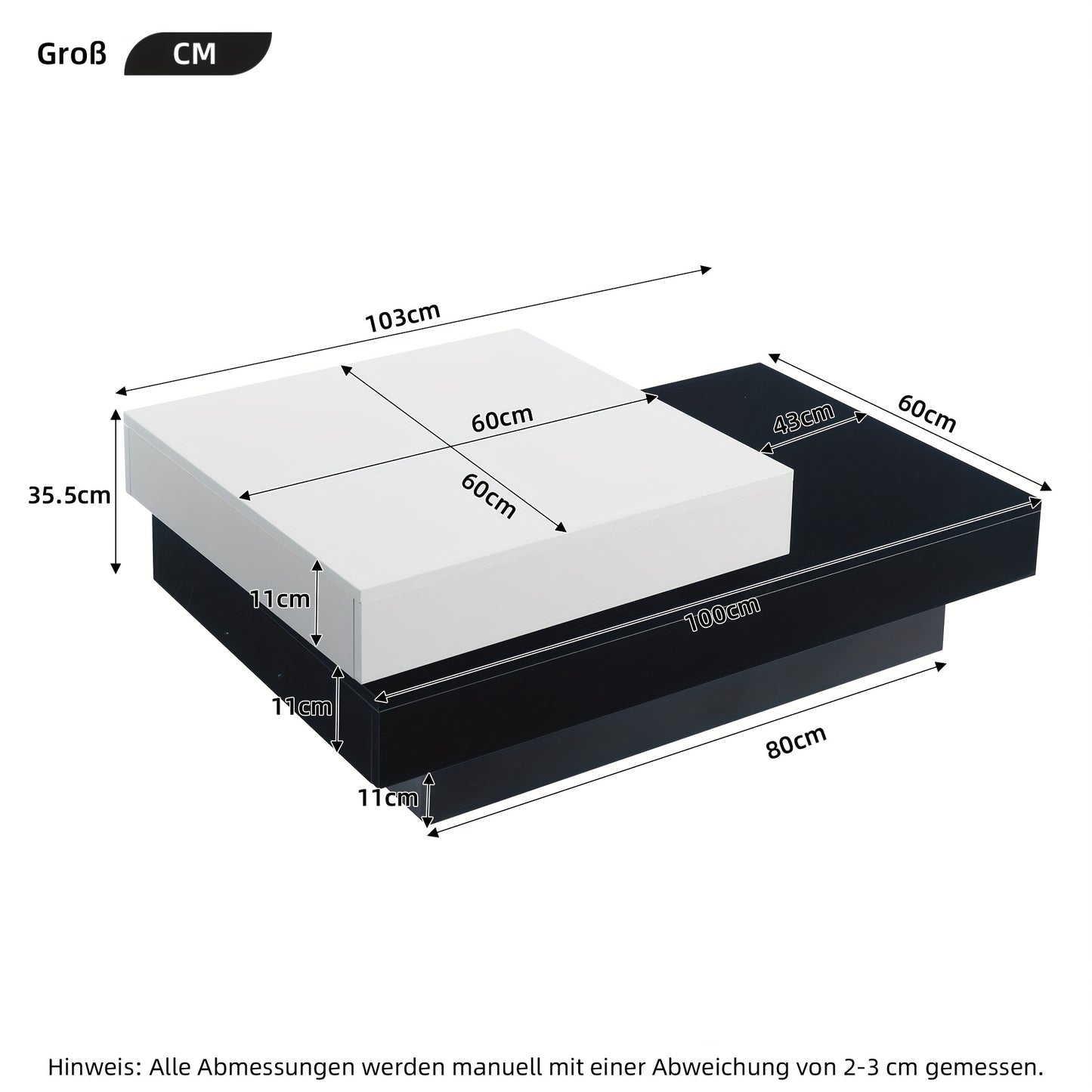Modern Swivel Coffee Table with Black & White Patchwork Design - High-Gloss Finish, Double Center Table Made of Particle Board, Perfect for Apartment Living Rooms, Minimalist Furniture, Stylish Metal Accents, Easy Assembly