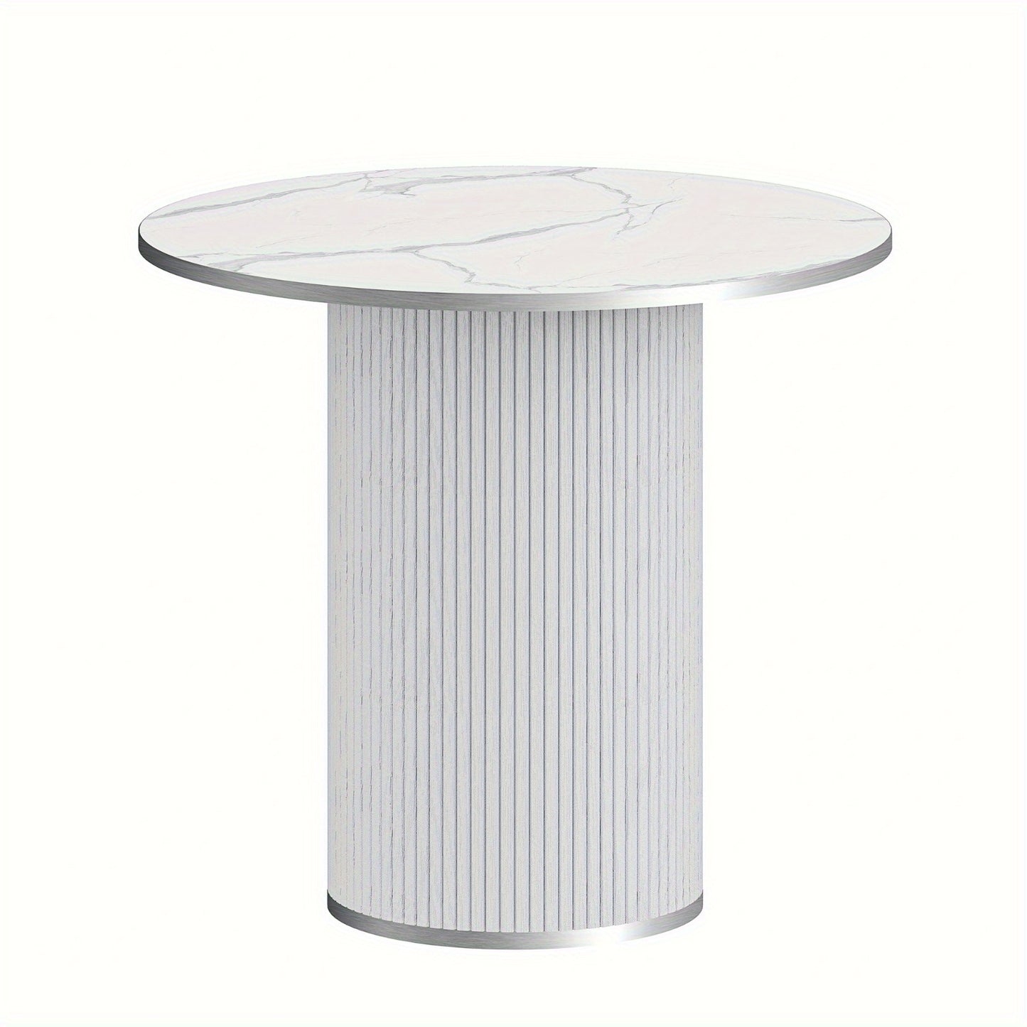 Salontafel – Koffietafel – Bijzettafel – Woonkamertafel – Tafel met Krukjes – Wit Marmer – Modern Rond Design – Compact en Praktisch