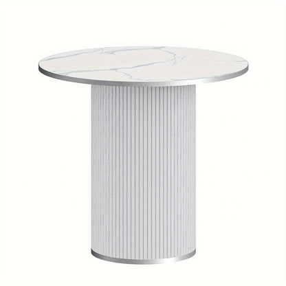 Salontafel – Koffietafel – Bijzettafel – Woonkamertafel – Tafel met Krukjes – Wit Marmer – Modern Rond Design – Compact en Praktisch