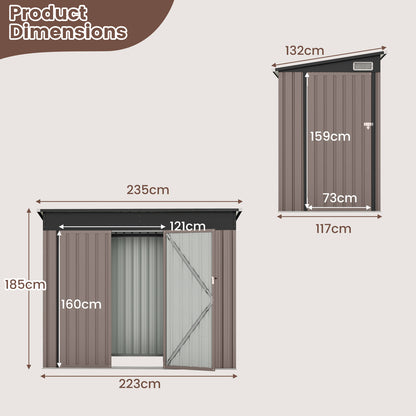 Buitenberging – Tuinschuur – Opslagruimte – Tuinberging – Tuinhuis – Met Dubbele Deuren – Galvanisch Stalen Frame – Afmetingen 235x117x185 cm – Schuin Dak – Ventilatie