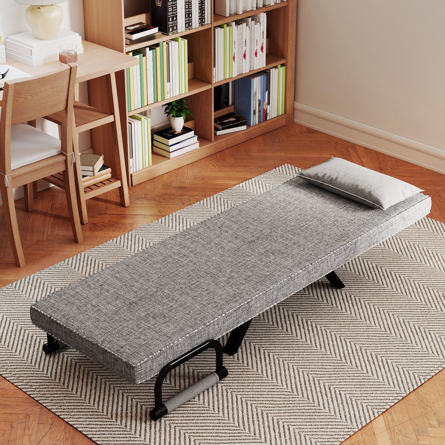 Ligstoel – Tuinstoel – Relaxstoel – Zitzak – Sofa bed – Verstelbaar – Opvouwbaar – Stalen Frame – Hoogwaardige Linnen Bekleding – Lichtgrijs