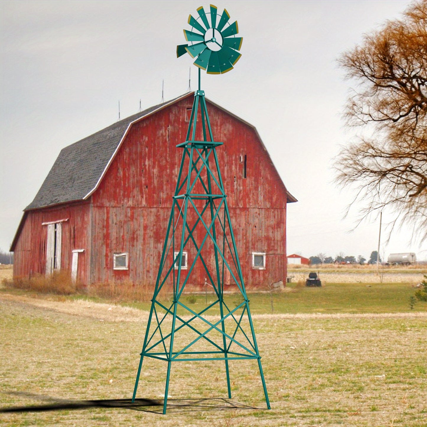 Windwijzer – Weerhaan – Tuinsteker – Windmolen – Windvaan – Groen Gepoedercoat Metaal – 253 cm Hoog – Windrichting En Snelheid Indicator