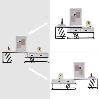 TV-meubel – TV-kast – TV-ladekast – TV-dressoir – TV-rek – Verstelbaar tot 180 cm – Met Robuust Metalen Frame en Stenen Blad