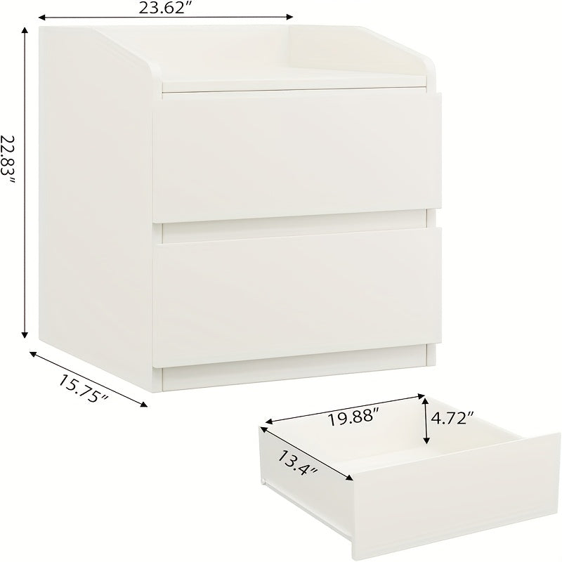 Nachtkastje – Bedside Table – Tafel – Opbergkastje – Lade Kastje – Wit Houten – 2 Lades – Handgreepvrij – Compact & Duurzaam