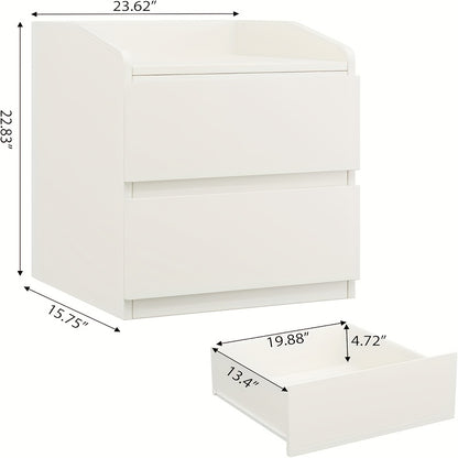 Nachtkastje – Bedside Table – Tafel – Opbergkastje – Lade Kastje – Wit Houten – 2 Lades – Handgreepvrij – Compact & Duurzaam