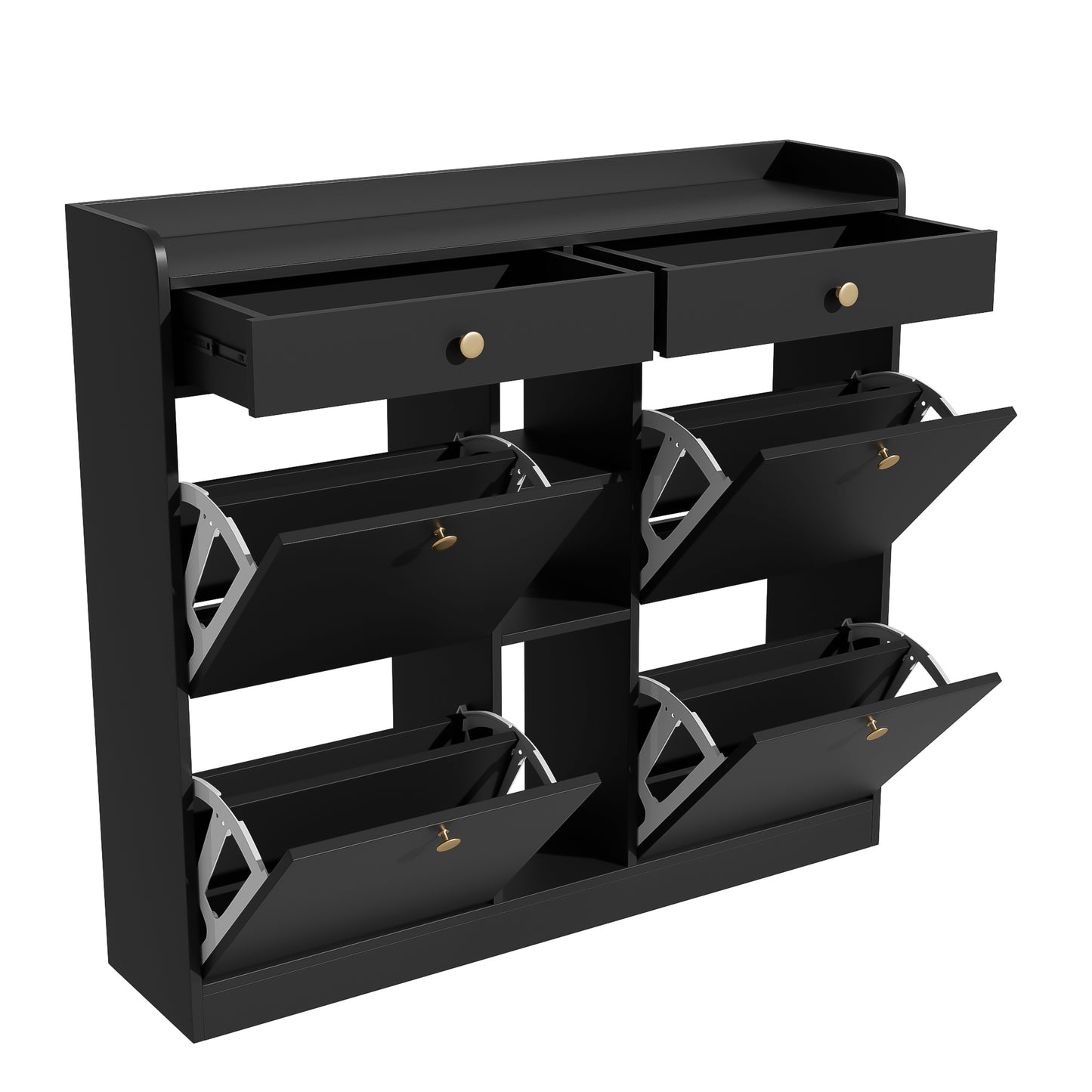 Schoenenkast – Schoenenopberger – Schoenenrek – Schoenenmeubel – Schoenenkast Zwart – Compact Ontwerp 110x26x100 cm – Vier Klepdeuren Met Lades
