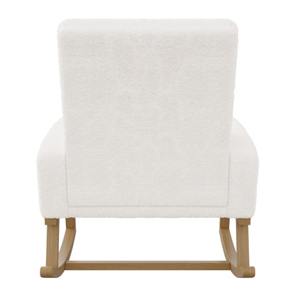 Schommelstoel – Schommelstoel Woonkamer – Relaxstoel – Schommelstoel Met Voetensteun – Lounge Stoel Wit – Wit Schapenvacht – Anti-Slip Voetjes – Comfortabele Zitting