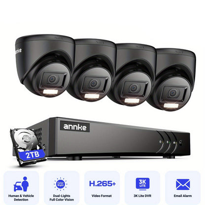 Beveiligingscamera Set – CCTV Camerabewaking – Bewakingscamera – Draadloze Beveiligingscamera – Beveiligingssysteem – 4x 1080P Camera’s – 2TB HDD – AI Mens- en Voertuigdetectie