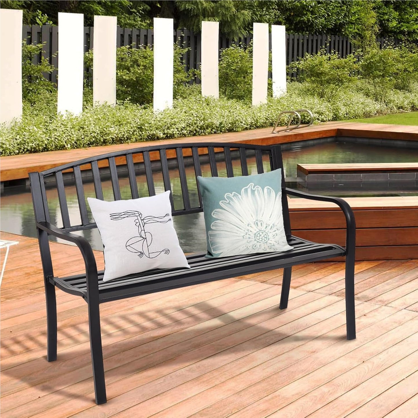 Tuinbank – Buitenbank – Parkbank – Balkonbank – Zitbank – Metaal – Weerbestendig – 127x60x87 cm – Voor 2-3 Personen – Met Rugleuning En Armleuningen