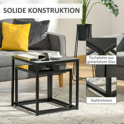 Bijzettafel – Bijzettafeltje – Salontafel – Side Table – Nachtkastje – Gehard Glas Tafelblad – Stapelbaar Design