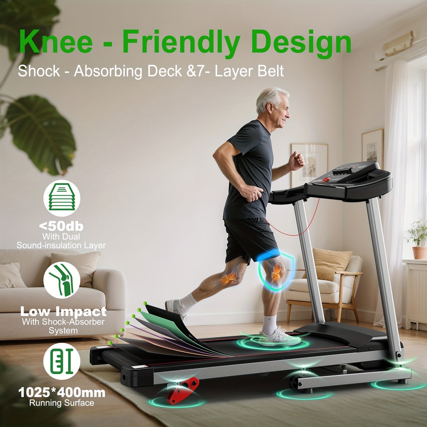 Loopband – Hardloopband – Wandelband – Treadmill – Walking Pad – 3 Hellingsniveaus – 2,5 PK Motor – Max 12 km/u – Draagvermogen 120 kg – App Compatible – Compact Design