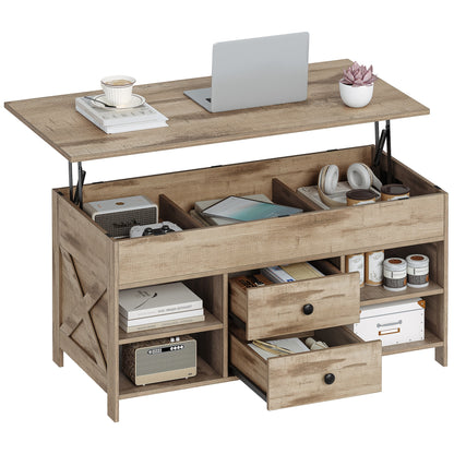 Verstelbare Salontafel – Koffietafel – Woonkamertafel – Zeteltafel – Bijzettafel – 2 Laden & Verborgen Opbergruimte – 50x100x47,3-61,3 cm – Hoogwaardige Houtmaterialen & Modern Design