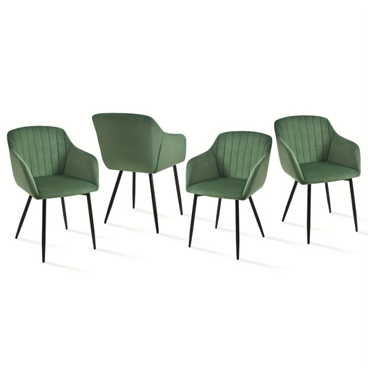 Donkere Groene Eetkamerstoelen – Stoelen Met Armleuningen – Vintage Stoelen – Comfortabele Stoelen – Zitting Met Geheugenschuim – Set Van 4 – Ergonomische Rugondersteuning – Metalen Frame Tot 150 Kg